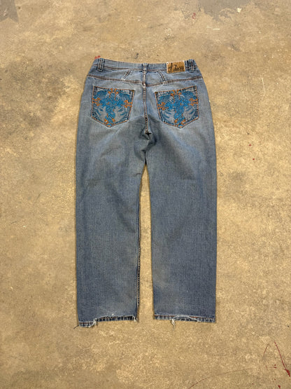 (38 Wiast) Y2K Embroidered Jinzu Jeans