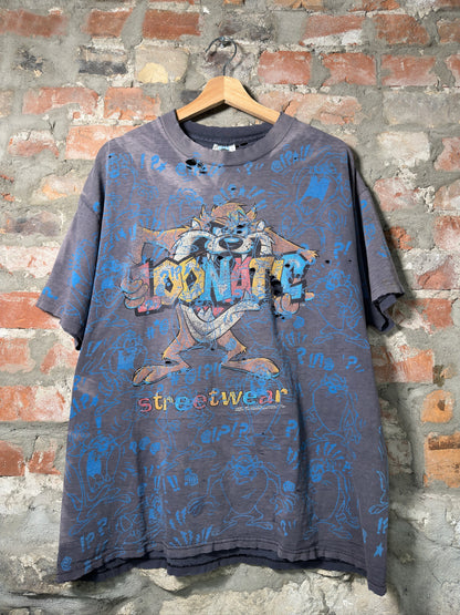 90s Loonatic Taz AOP Thrashed Tee Sz XL