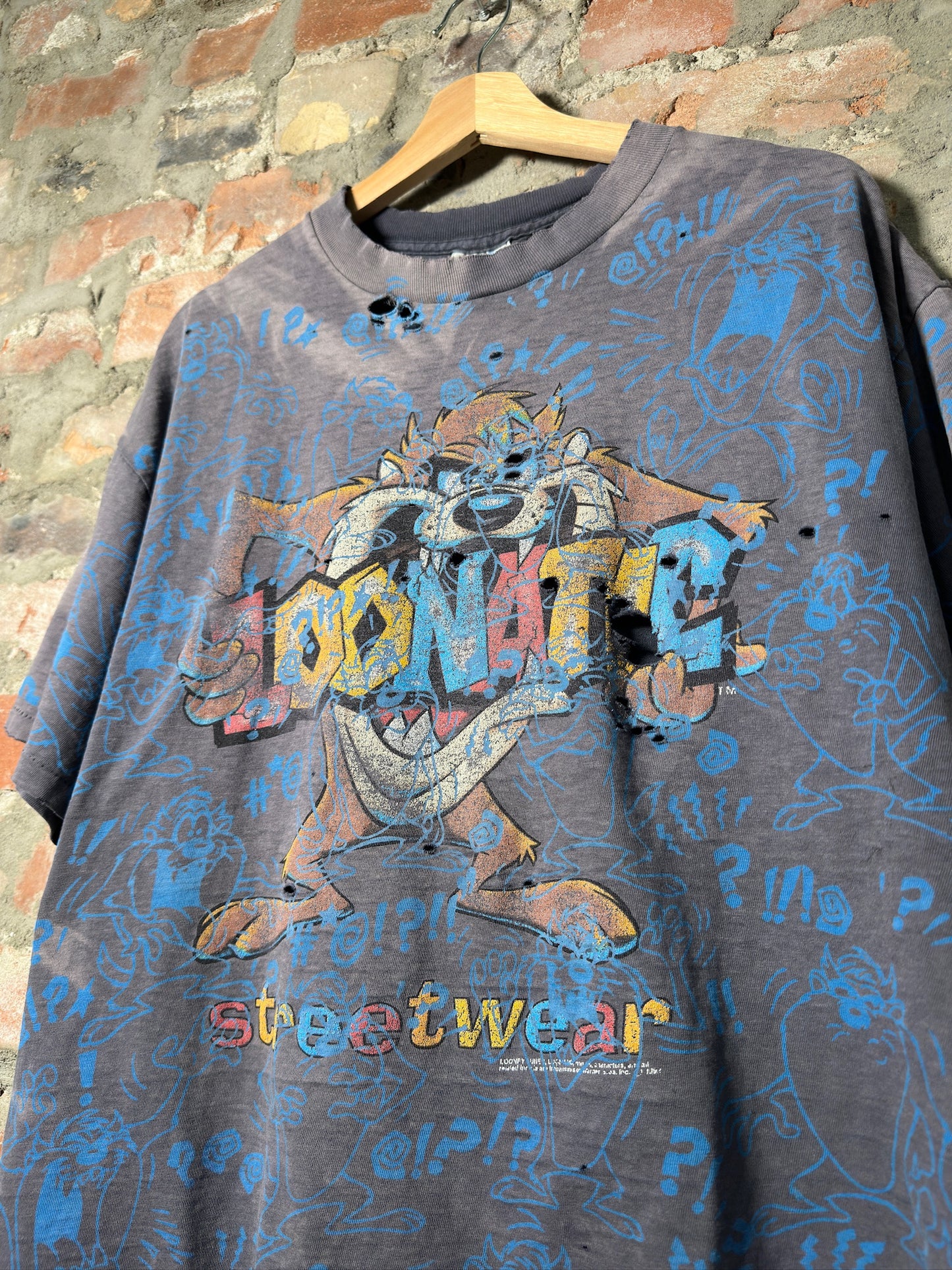 90s Loonatic Taz AOP Thrashed Tee Sz XL