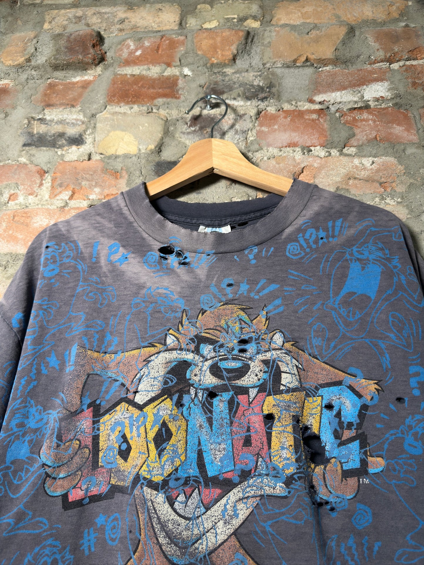 90s Loonatic Taz AOP Thrashed Tee Sz XL
