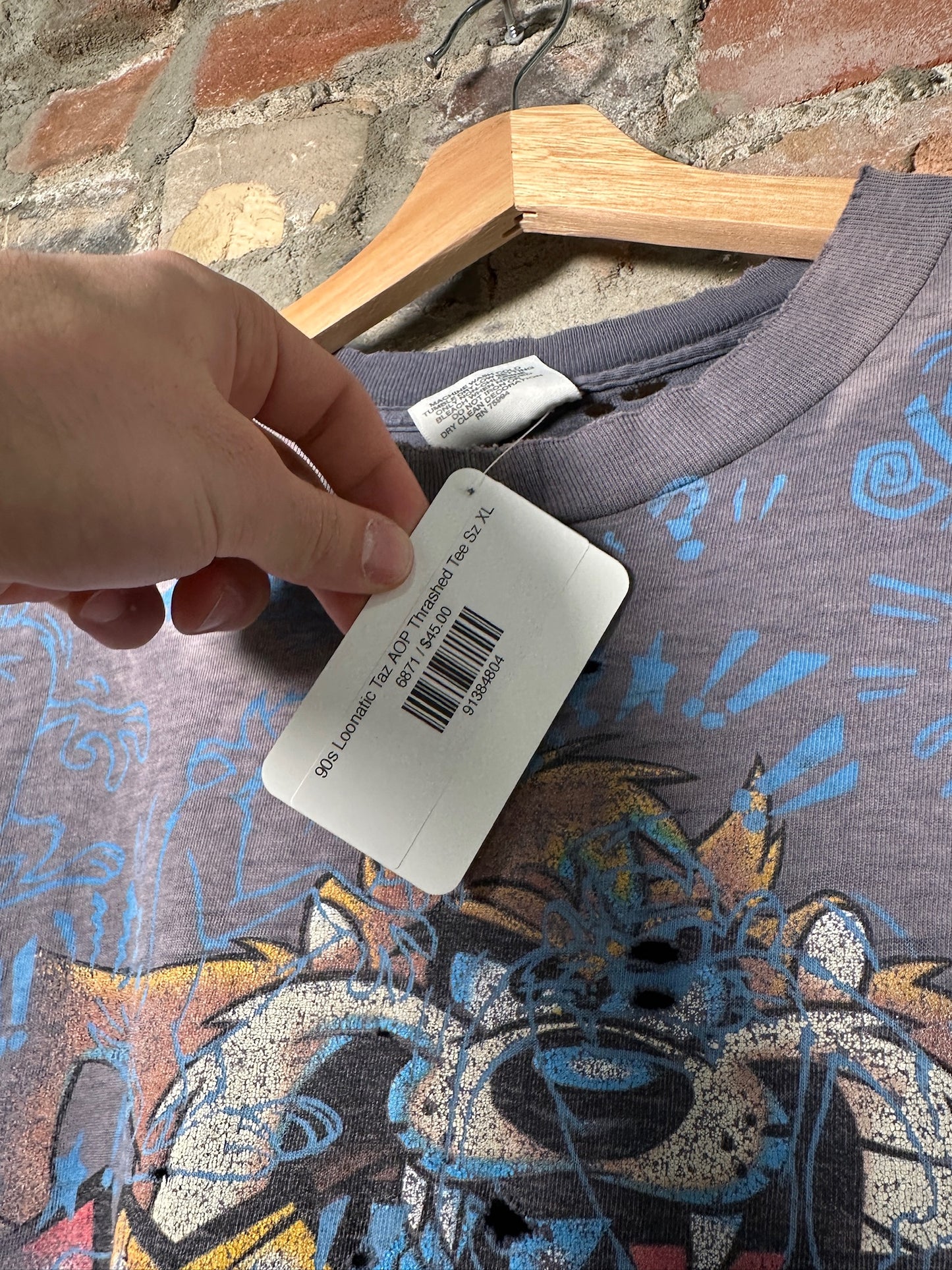 90s Loonatic Taz AOP Thrashed Tee Sz XL