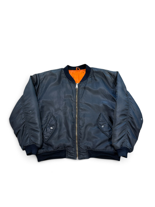 (L) Vintage Black Satin Bomber Jacket