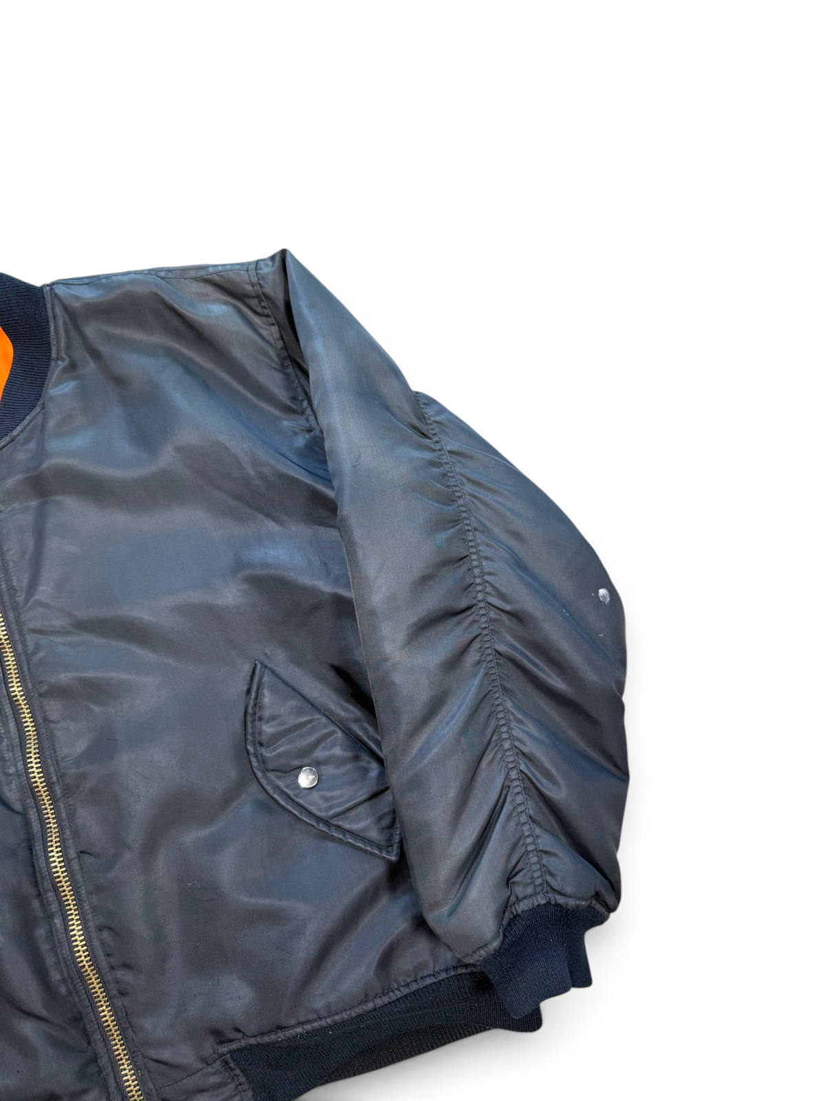 (L) Vintage Black Satin Bomber Jacket