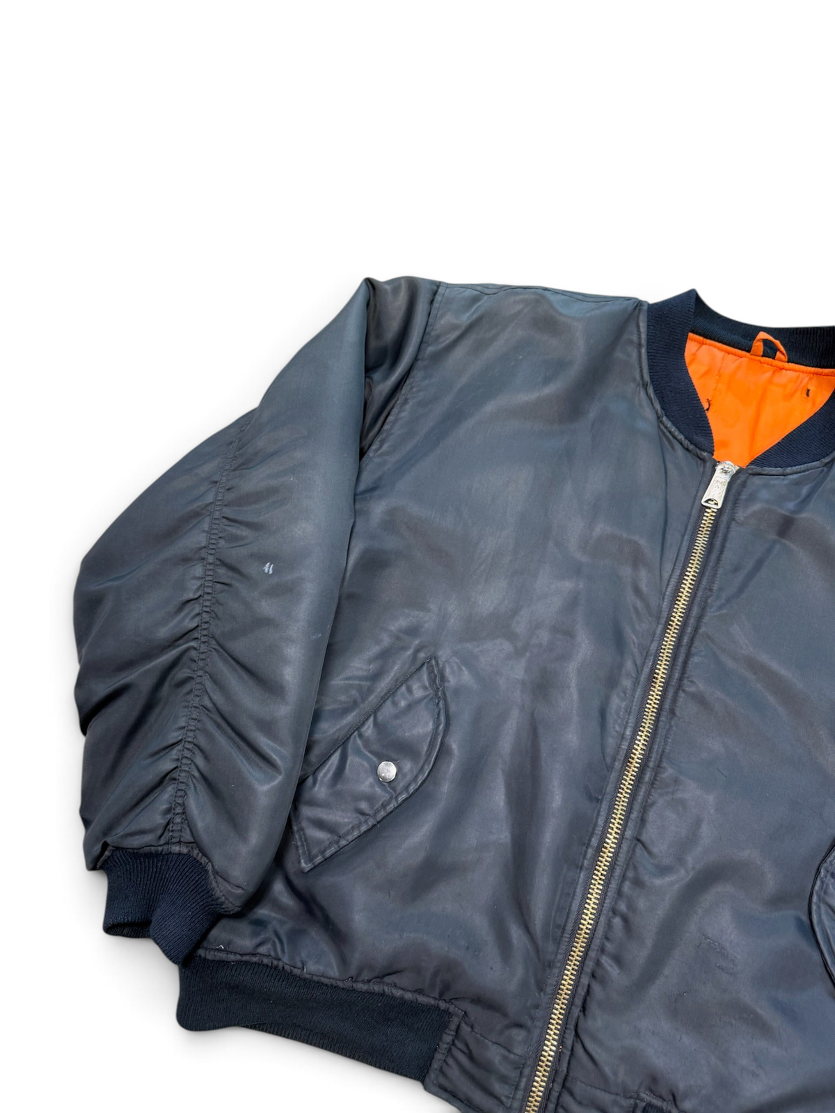 (L) Vintage Black Satin Bomber Jacket