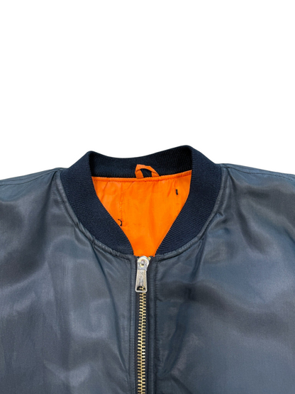 (L) Vintage Black Satin Bomber Jacket