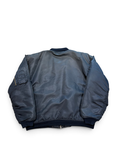 (L) Vintage Black Satin Bomber Jacket