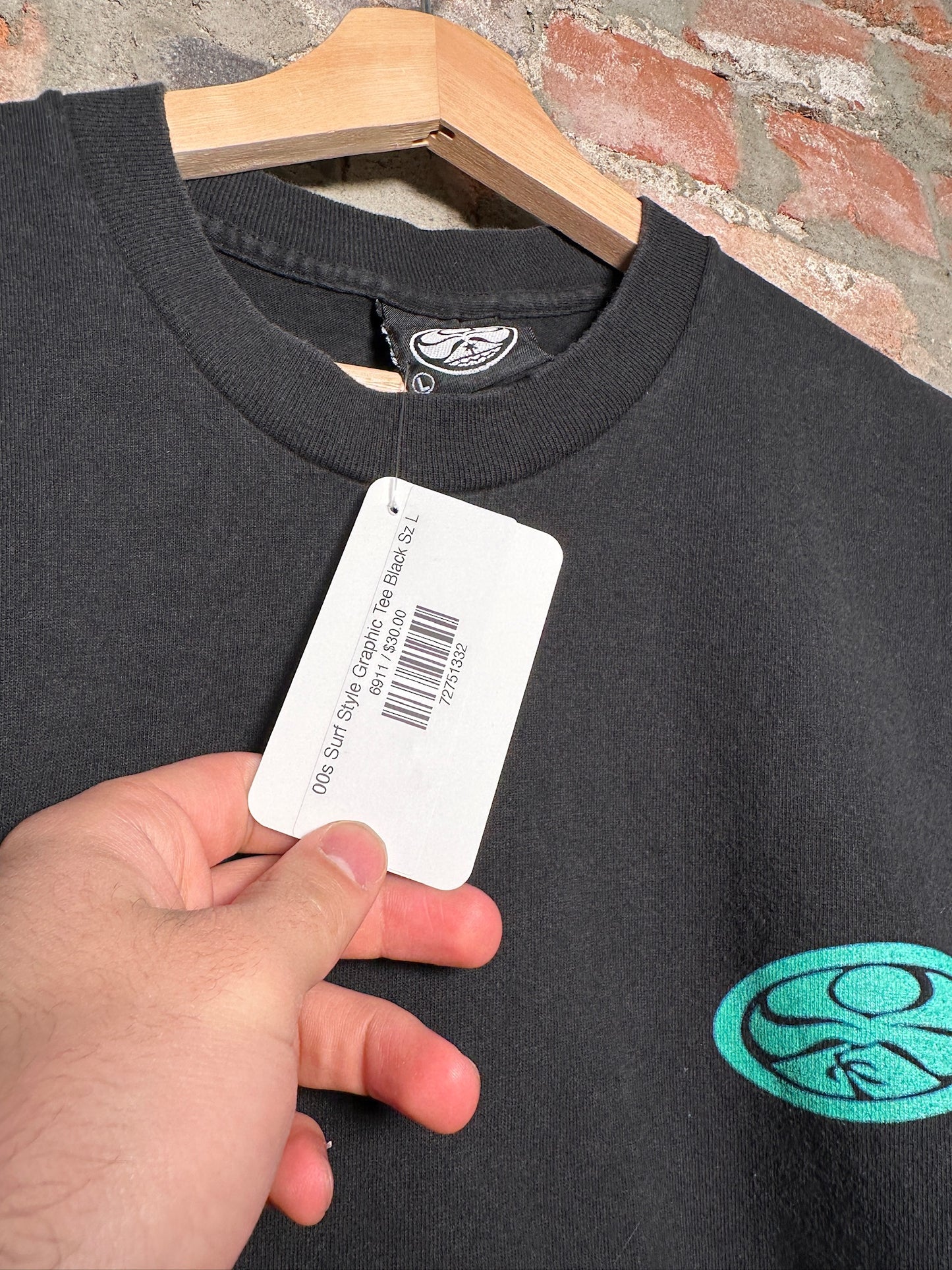 00s Surf Style Graphic Tee Black Sz L