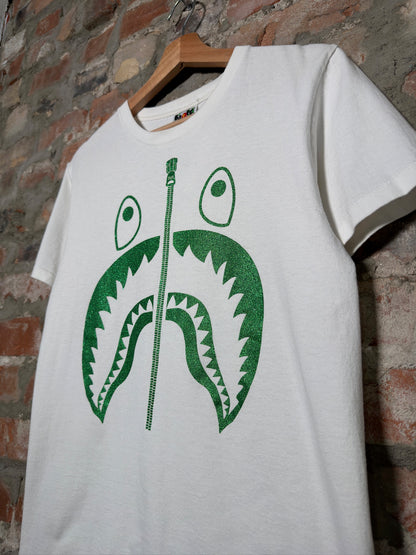 Bape Shark Green Glitter Tee White Sz S