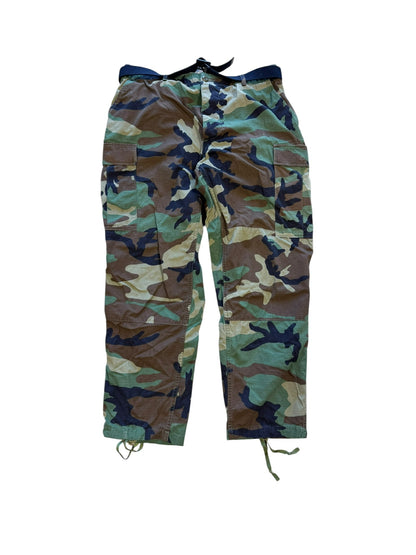 (L) Vtg Military Woodland Camo Adjustable Cargo Pants w Belt