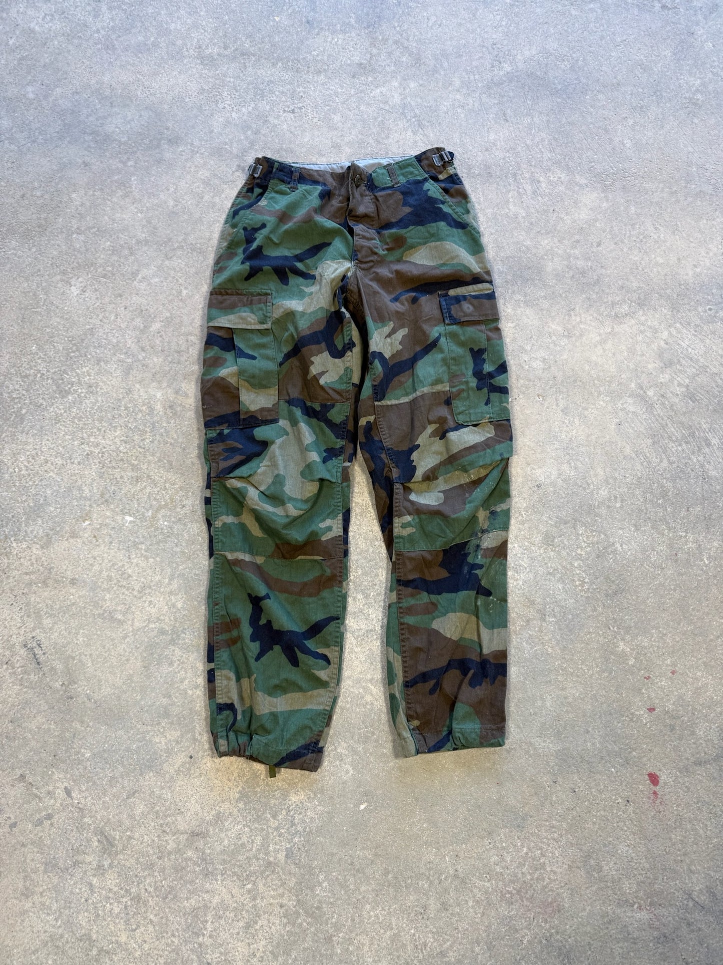 (L) Vtg Military Woodland Camo Adjustable Cargo Pants w Belt