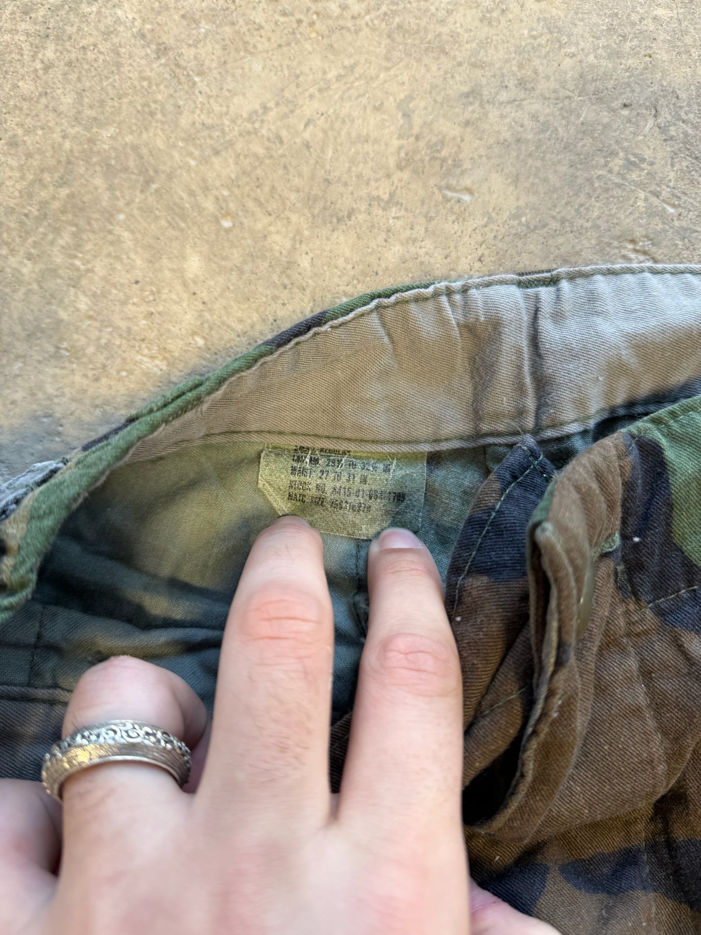 (L) Vtg Military Woodland Camo Adjustable Cargo Pants w Belt