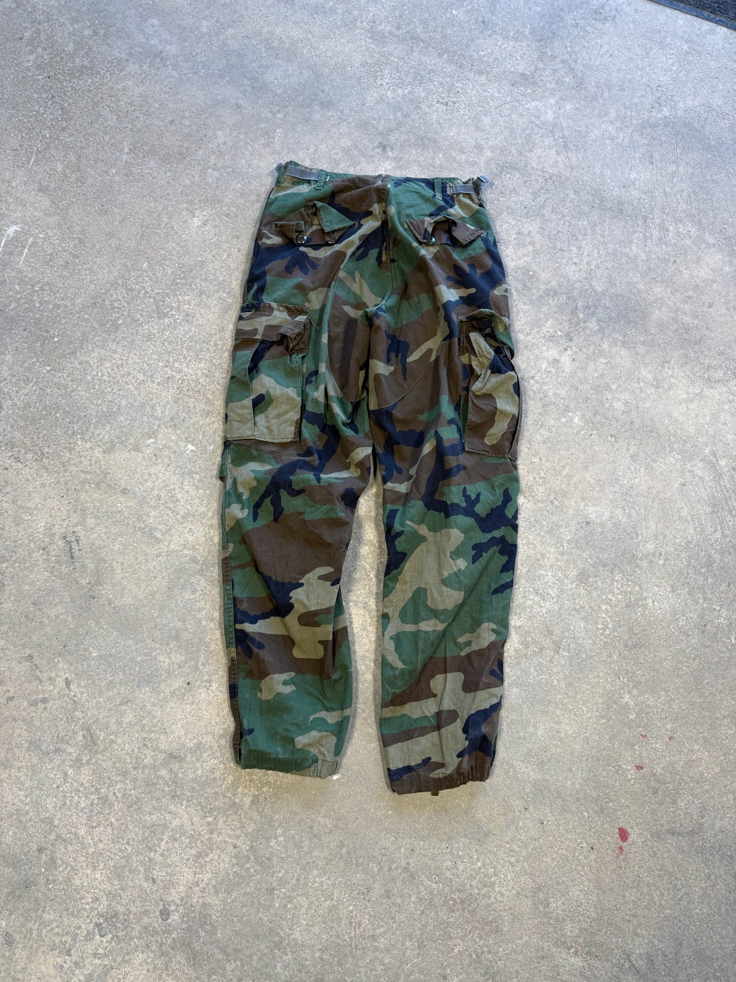 (L) Vtg Military Woodland Camo Adjustable Cargo Pants w Belt