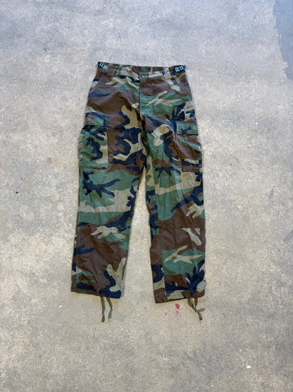 (S) Vtg Military Woodland Camo Adjustable Cargo Pants