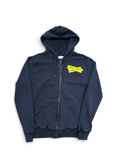 (S) Off White Caution Tape Zip-Up Hoodie