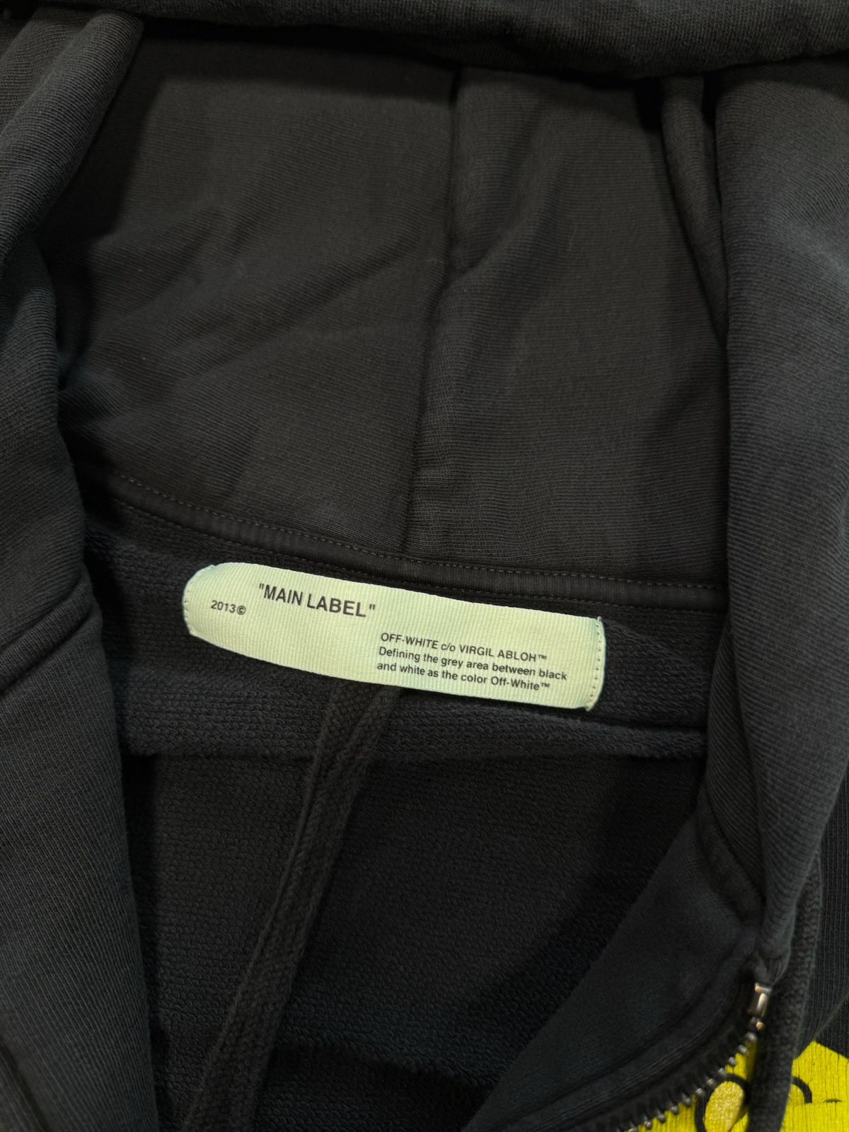 (S) Off White Caution Tape Zip-Up Hoodie