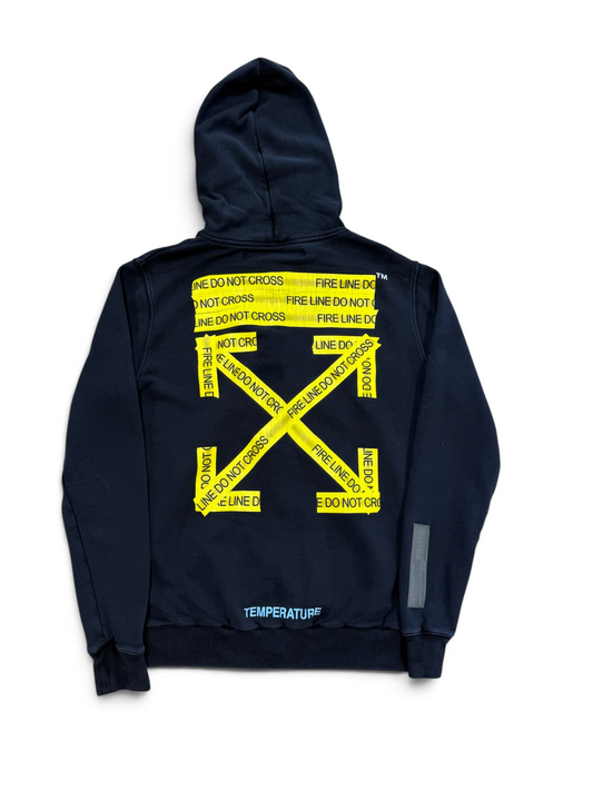 (S) Off White Caution Tape Zip-Up Hoodie