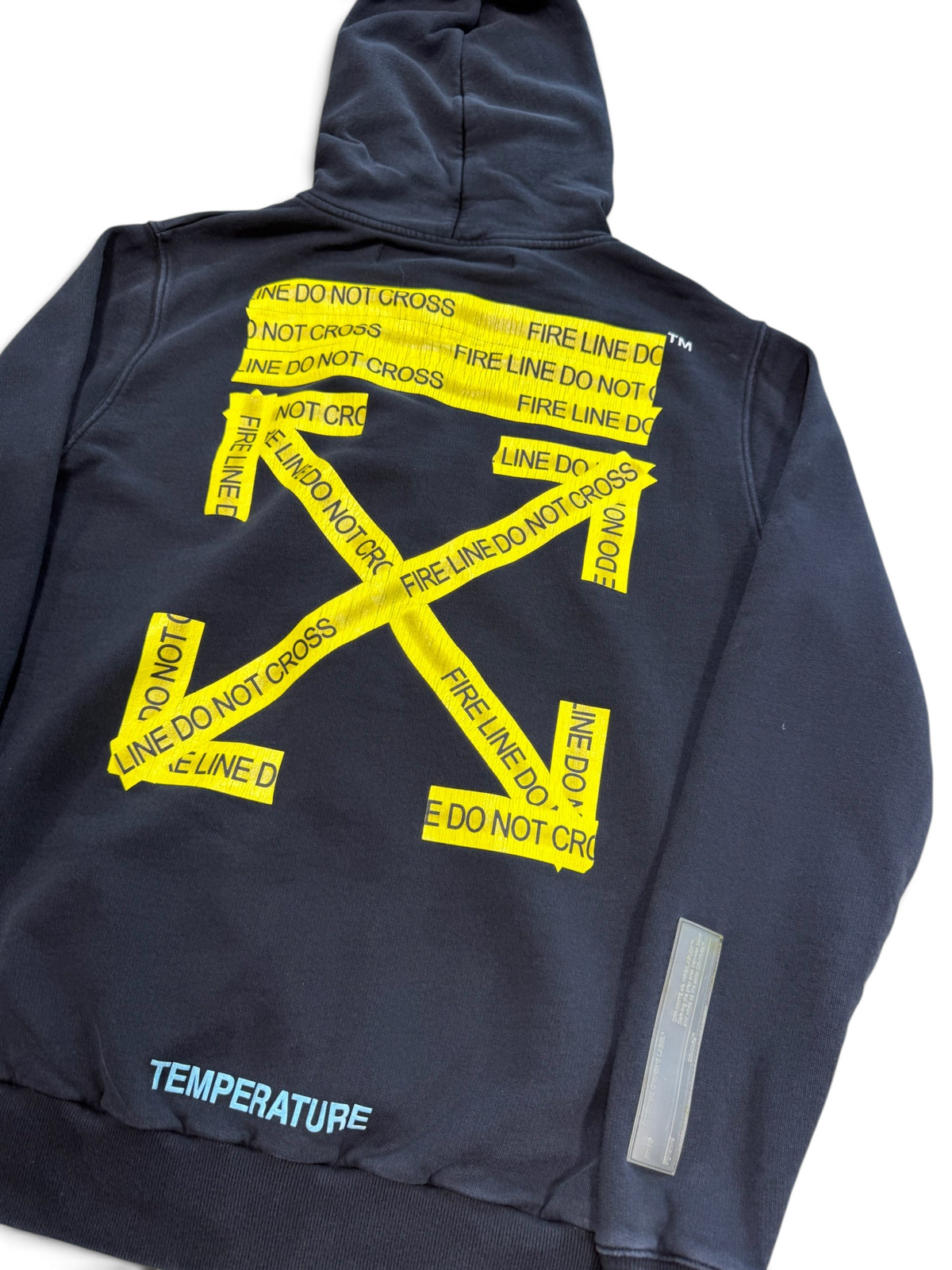 (S) Off White Caution Tape Zip-Up Hoodie