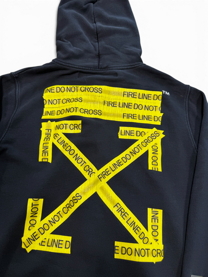 (S) Off White Caution Tape Zip-Up Hoodie