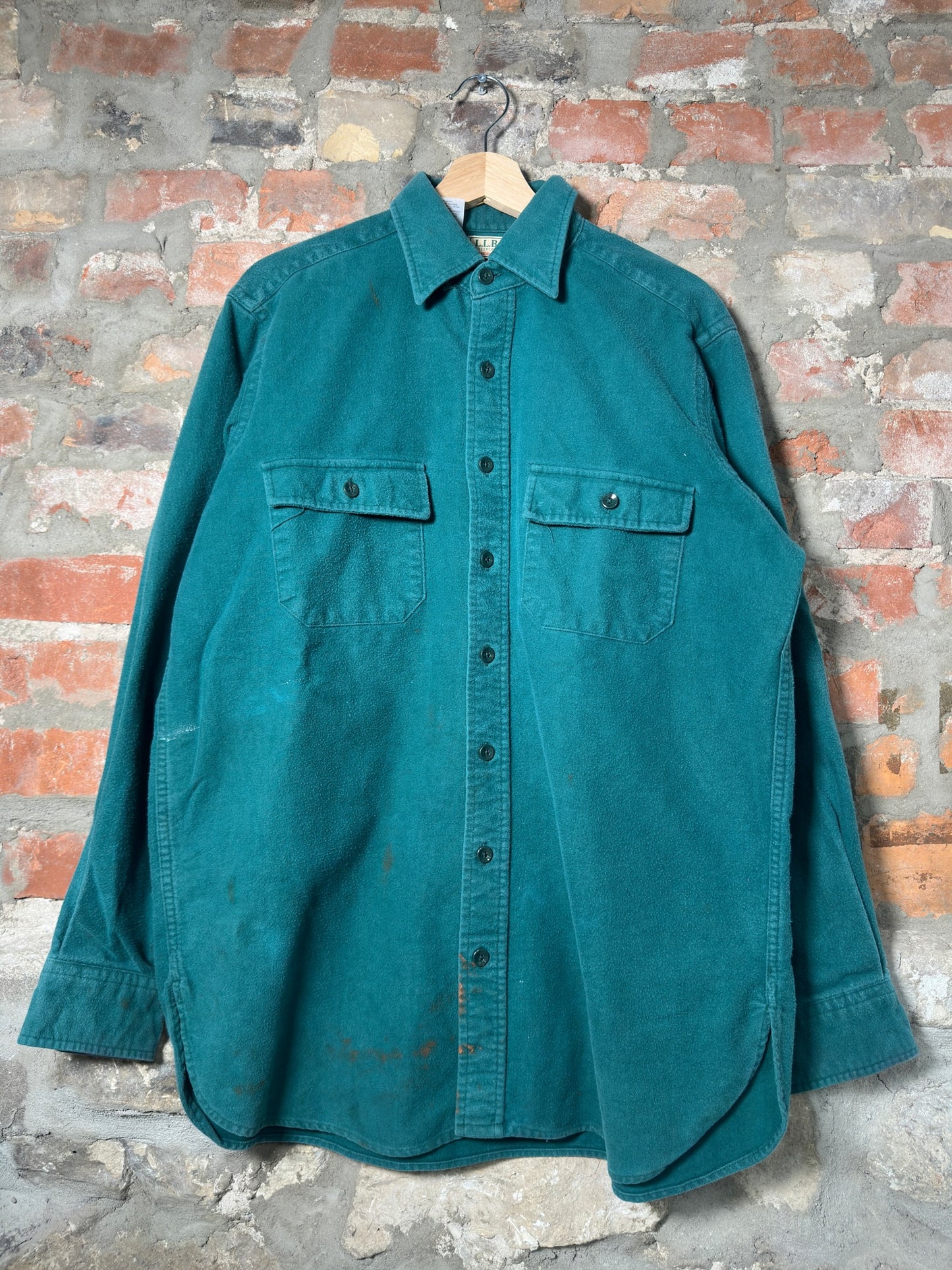 Vtg L.L. Bean Button-Up Teal Flannel Sz L