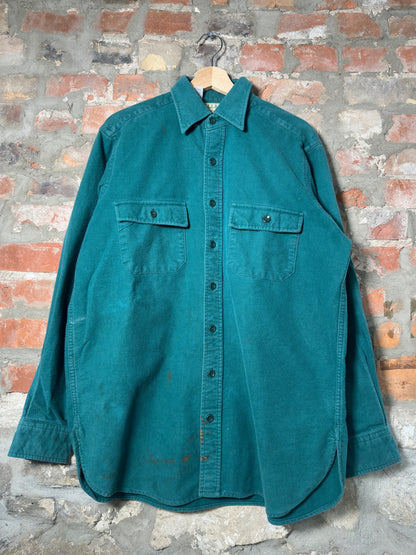 Vtg L.L. Bean Button-Up Teal Flannel Sz L