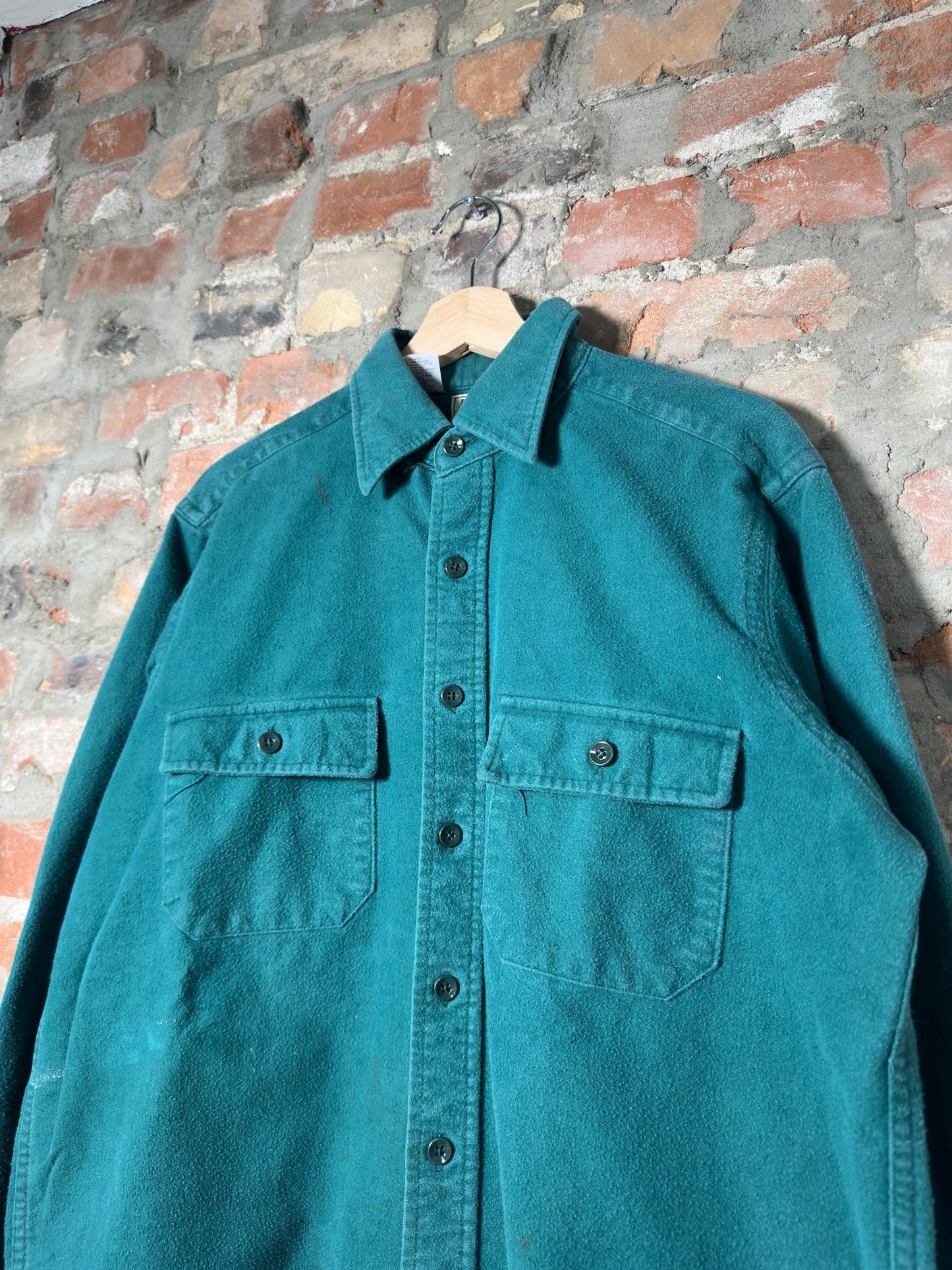 Vtg L.L. Bean Button-Up Teal Flannel Sz L