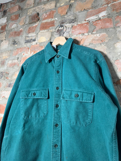 Vtg L.L. Bean Button-Up Teal Flannel Sz L