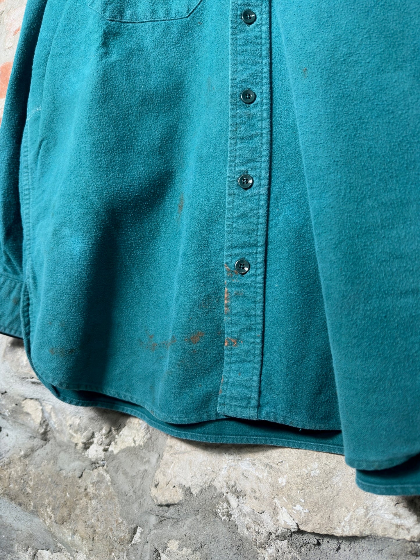 Vtg L.L. Bean Button-Up Teal Flannel Sz L