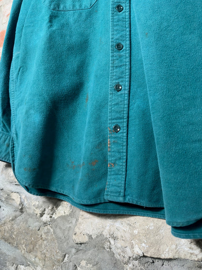 Vtg L.L. Bean Button-Up Teal Flannel Sz L