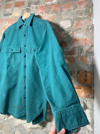 Vtg L.L. Bean Button-Up Teal Flannel Sz L