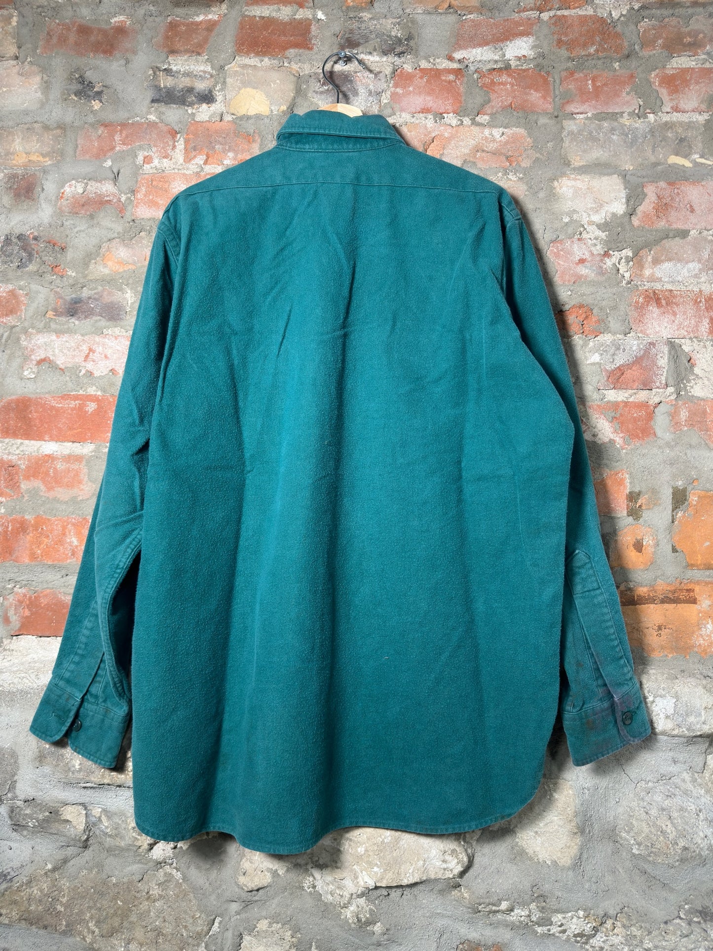 Vtg L.L. Bean Button-Up Teal Flannel Sz L