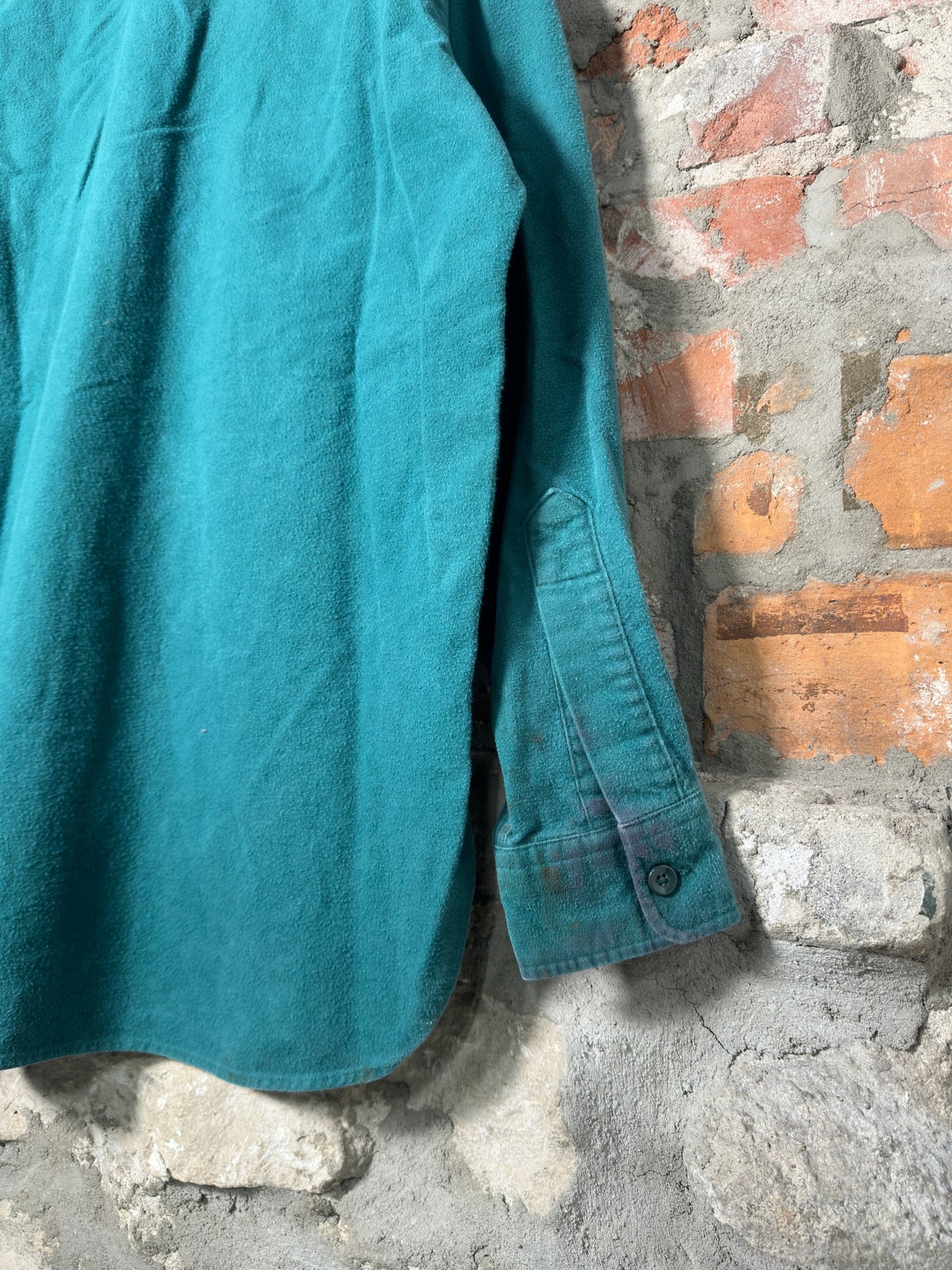 Vtg L.L. Bean Button-Up Teal Flannel Sz L