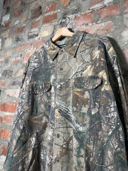 Vtg Real Tree Button-Up Camo Flannel Sz XL