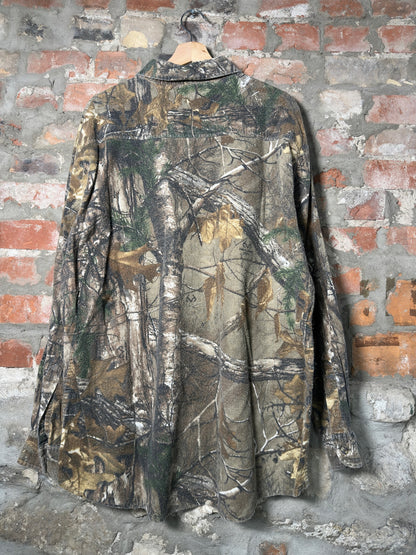 Vtg Real Tree Button-Up Camo Flannel Sz XL