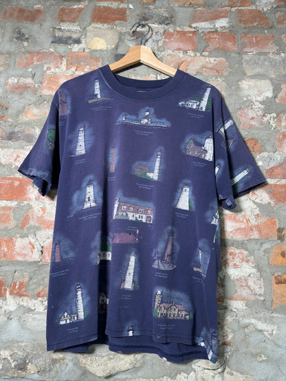 Vtg Lake Michigan AOP Tee Sz L