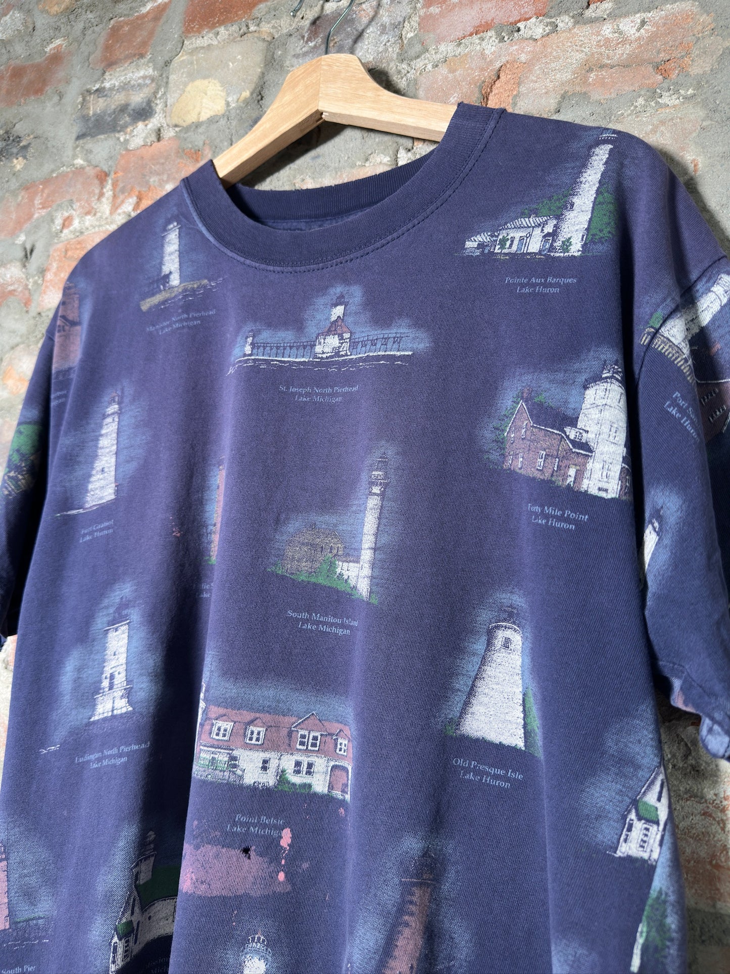 Vtg Lake Michigan AOP Tee Sz L