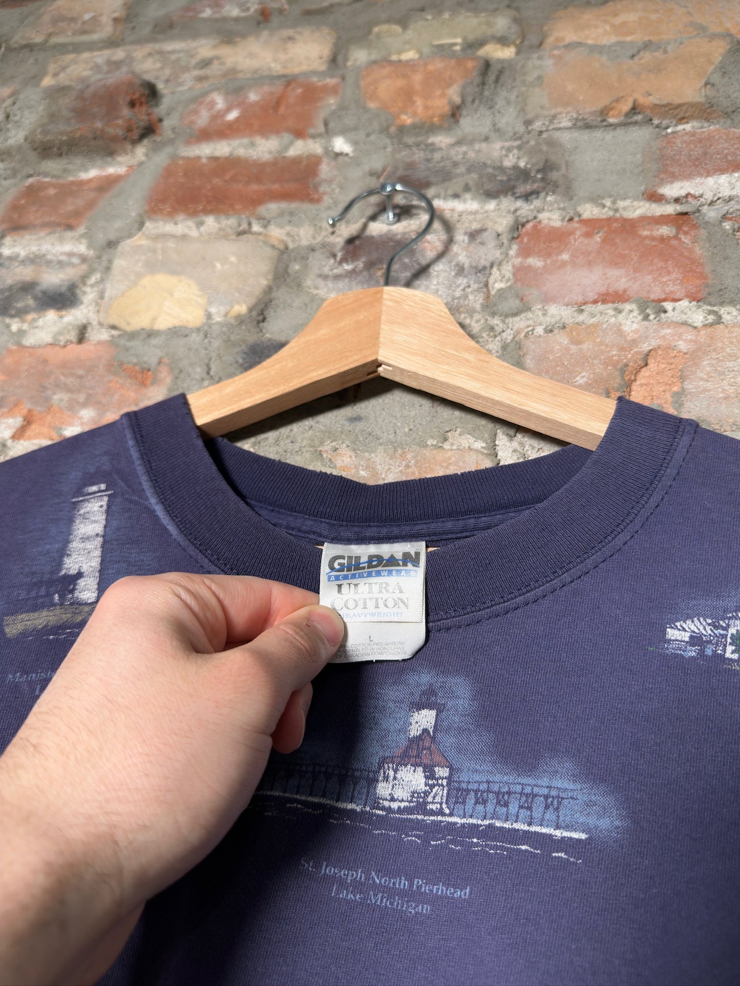Vtg Lake Michigan AOP Tee Sz L