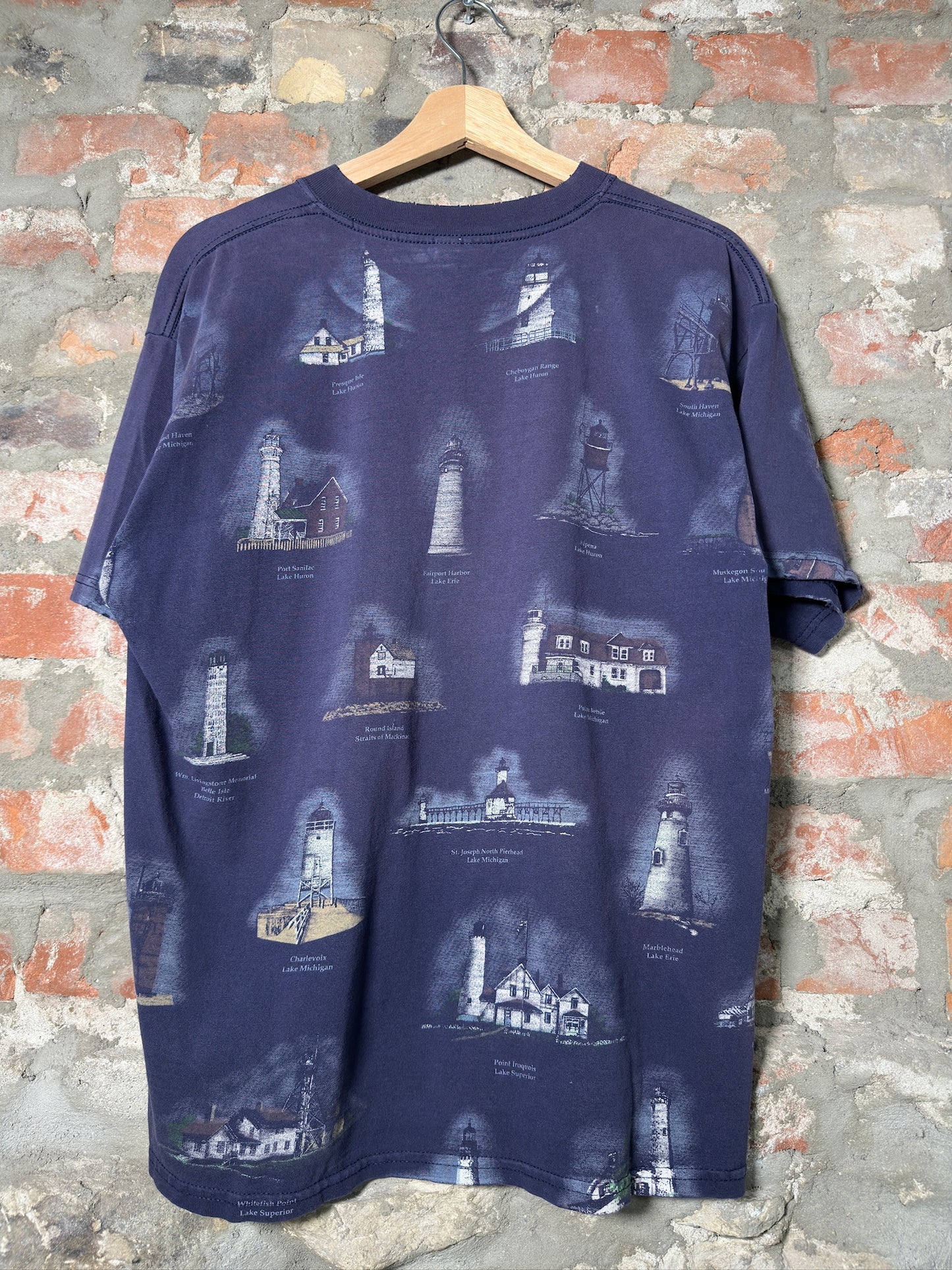 Vtg Lake Michigan AOP Tee Sz L