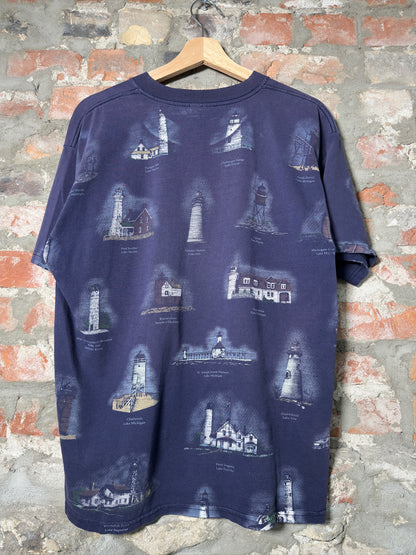 Vtg Lake Michigan AOP Tee Sz L