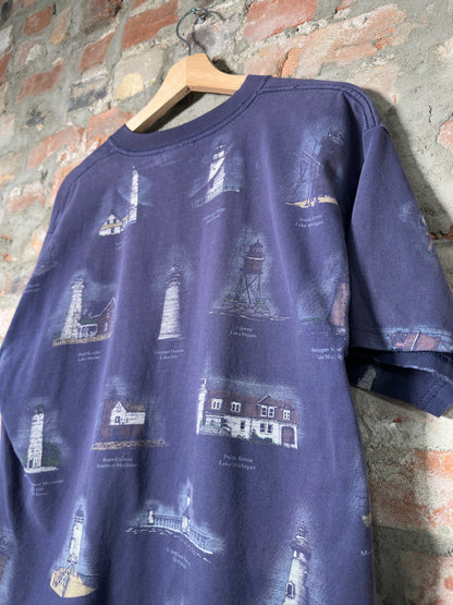 Vtg Lake Michigan AOP Tee Sz L