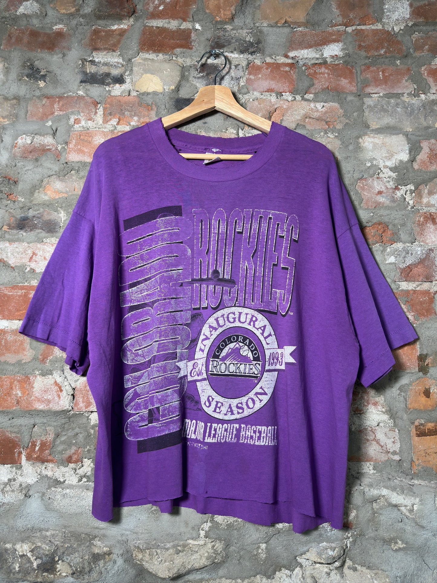 93" Colorado Rockies MLB Faded Purple Tee Sz XL