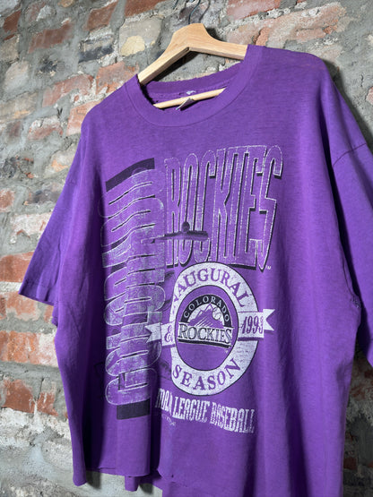 93" Colorado Rockies MLB Faded Purple Tee Sz XL