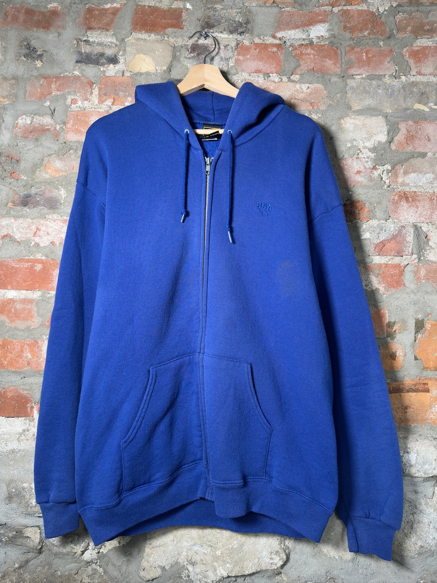 Vtg USA Olmpics Blue Zip-Up Hoodie Sz L