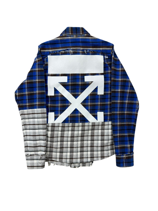 Off White Distressed Blue Flannel Sz XS