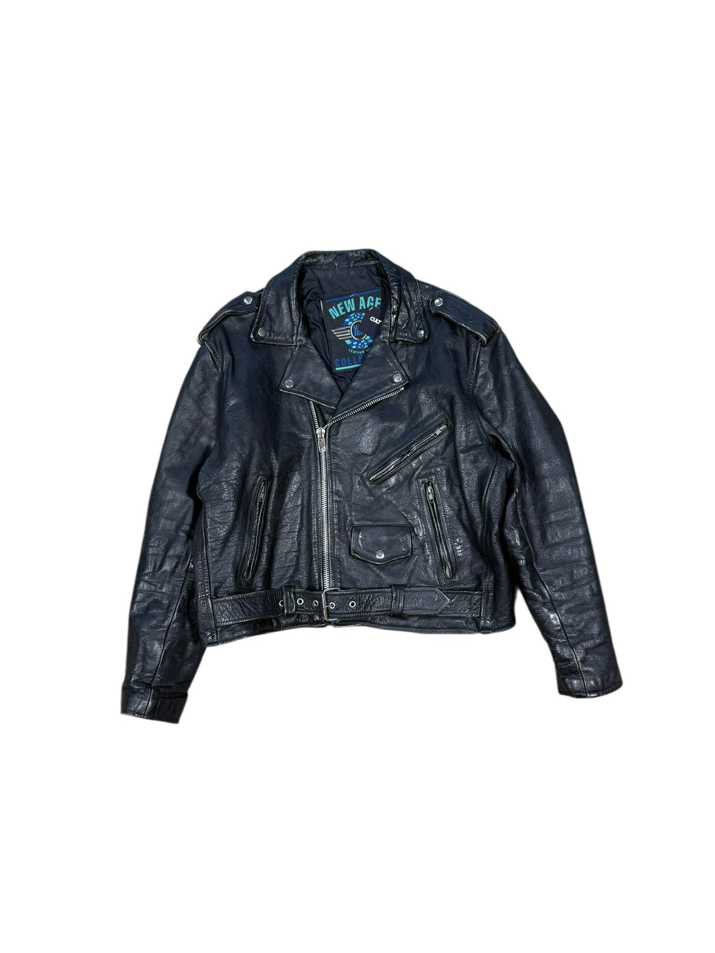 Vtg New Age Leather Biker Jacket Sz XL