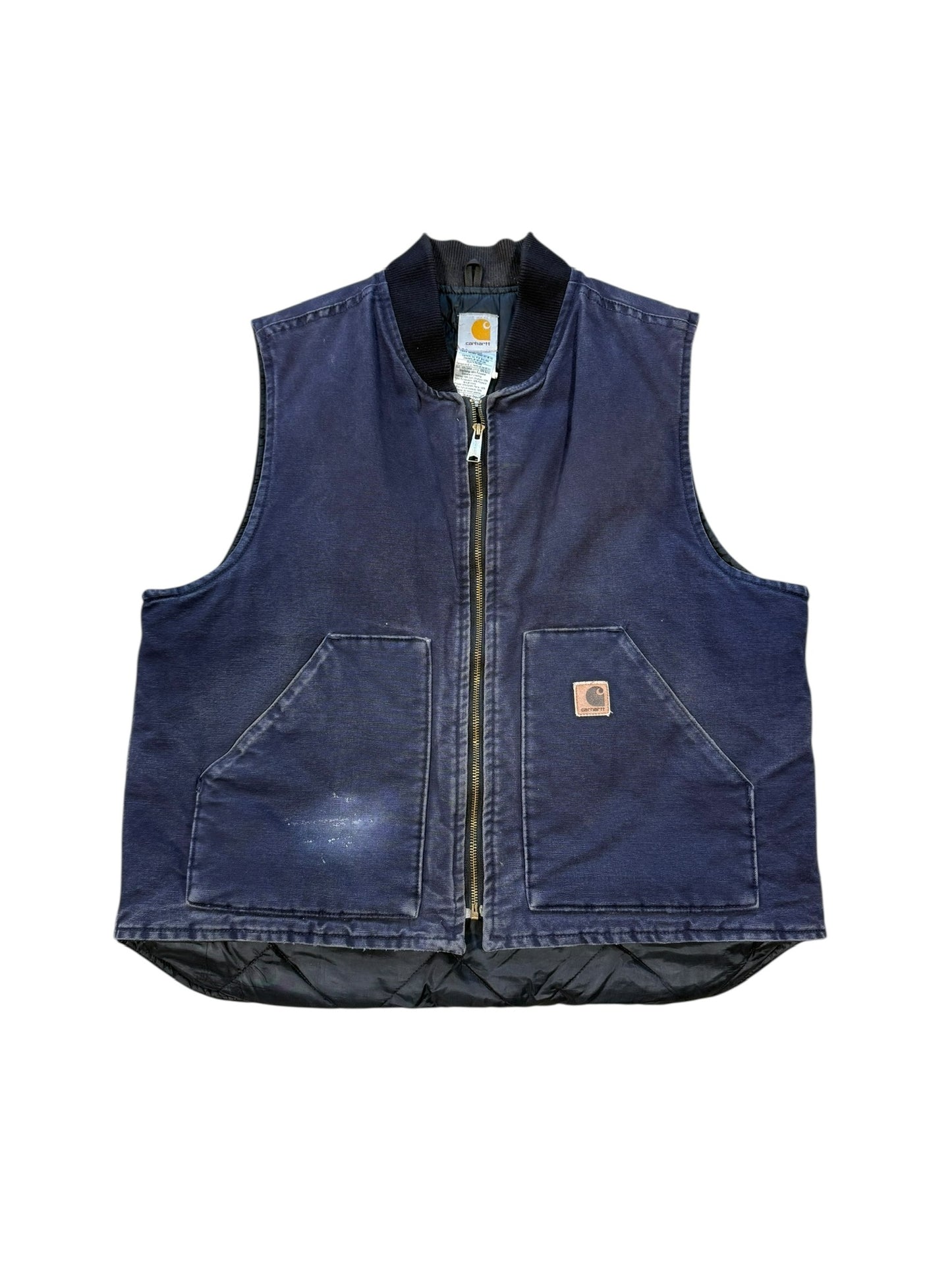 Vtg Carhartt Faded Navy Vest Sz XL