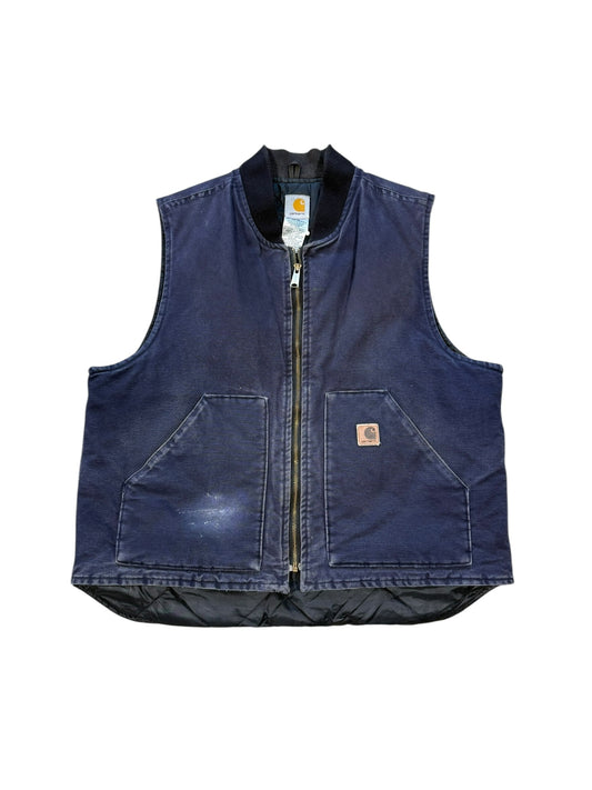 Vtg Carhartt Faded Navy Vest Sz XL