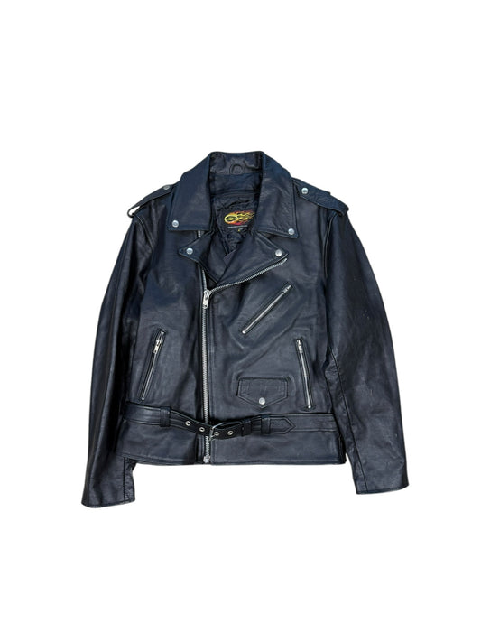 Vtg Racing Apparel Leather Biker Jacket Sz L