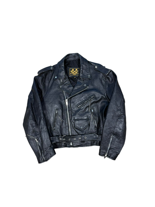 Vtg Unik International Leather Biker Jacket Sz L